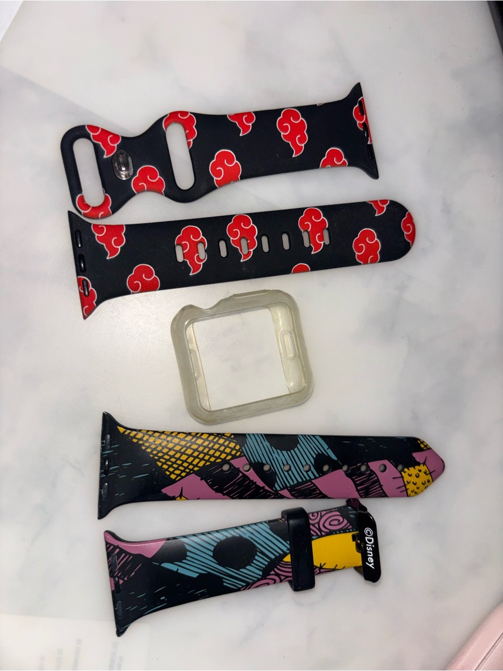 Disney Black Watch Bands with Red Cloud Pattern & Multicolor Abstract Strap Appl